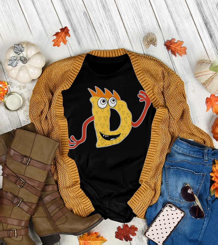 Alphabet'd Monster Cute Fun Scary Creature D Monogram Initial T-Shirt