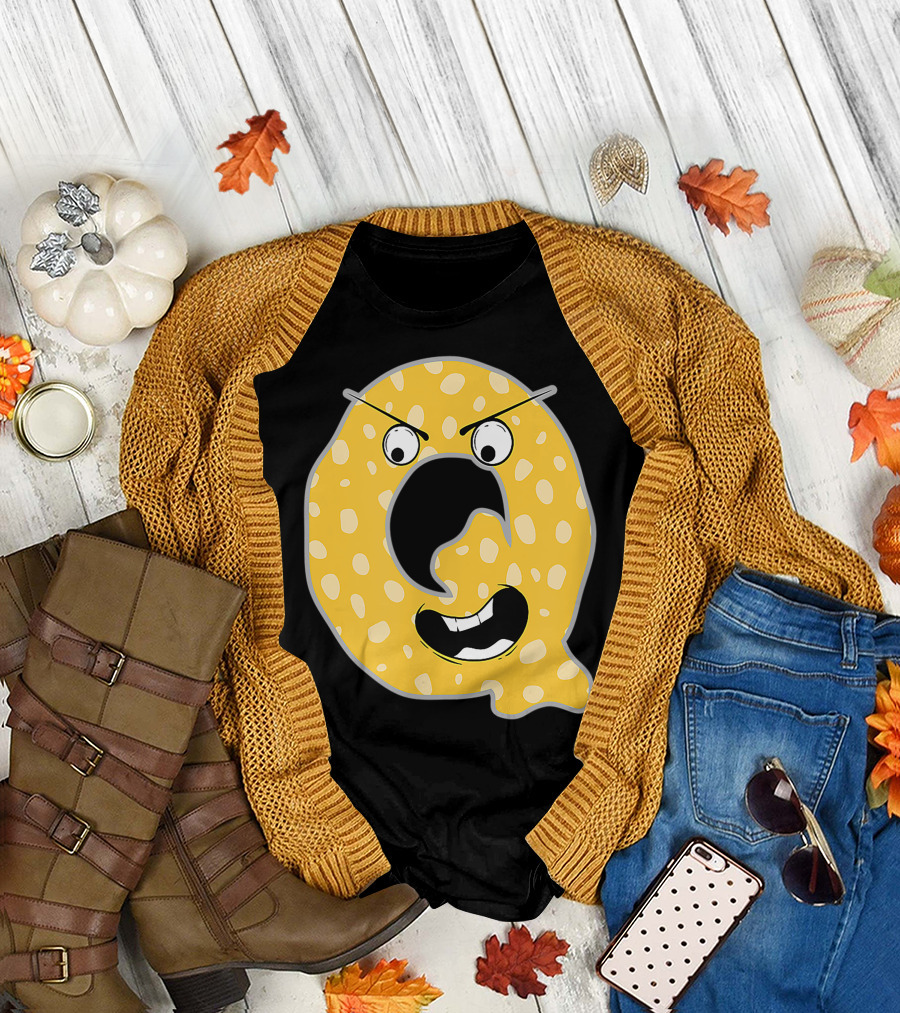 Alphabet Q Monster Cute Fun Scary Creature Yellow Polka Dot Monogram Initial T-Shirt