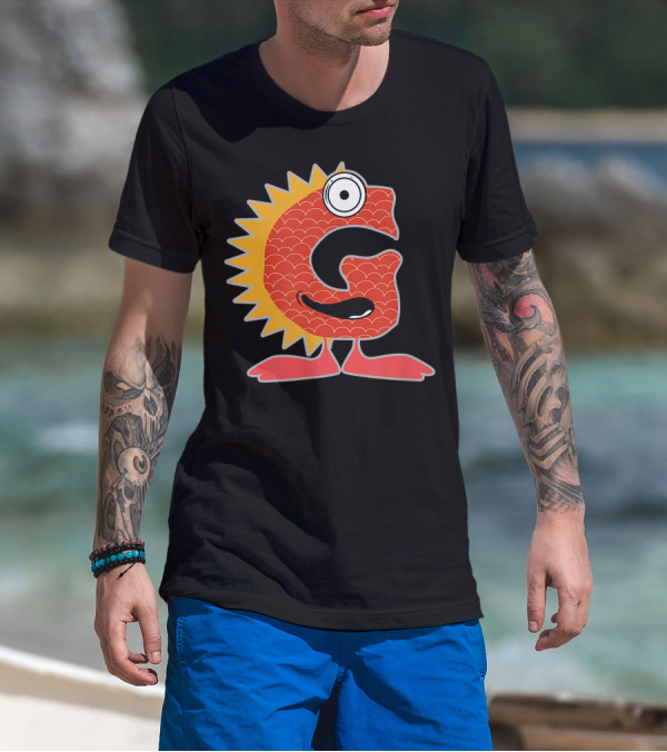 Alphabet G Monster Cute Fun Scary Creature Monogram Initial Red Spiky Yellow T-Shirt