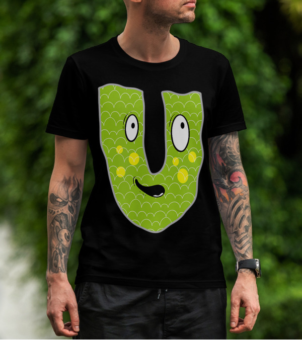 Alphabet U Monster Cute Fun Scary Creature Monogram Initial Green Character With Googly Eyes And Smiling Face T-Shirt