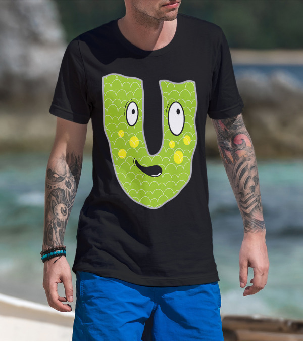 Alphabet U Monster Cute Fun Scary Creature Monogram Initial Green Character With Googly Eyes And Smiling Face T-Shirt