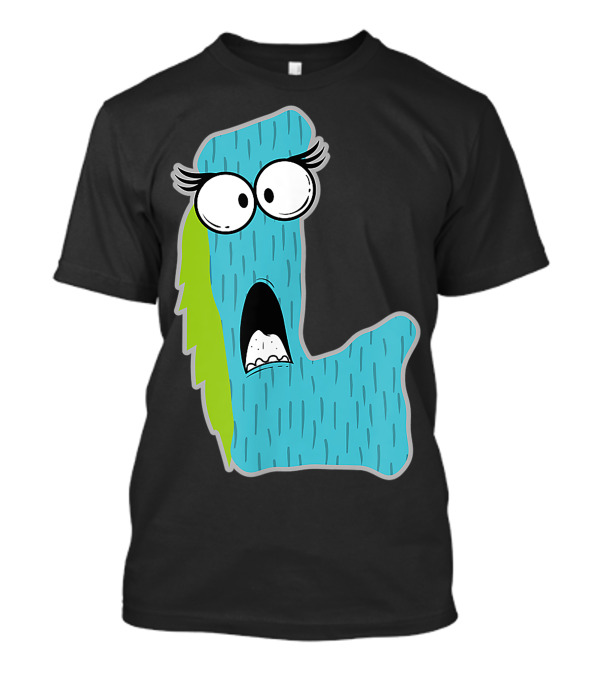 Alphabet L Monster Cute Fun Scary Creature Monogram Initial Blue Furry Letter With Big Eyes T-Shirt