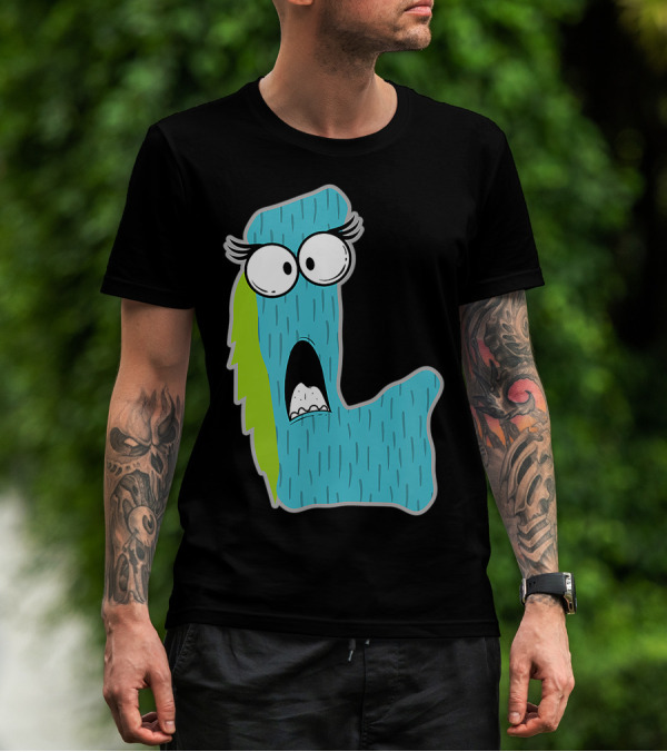 Alphabet L Monster Cute Fun Scary Creature Monogram Initial Blue Furry Letter With Big Eyes T-Shirt