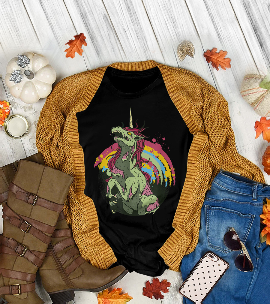 Zombie Unicorn Zombicorn Halloween Rainbow T-Shirt