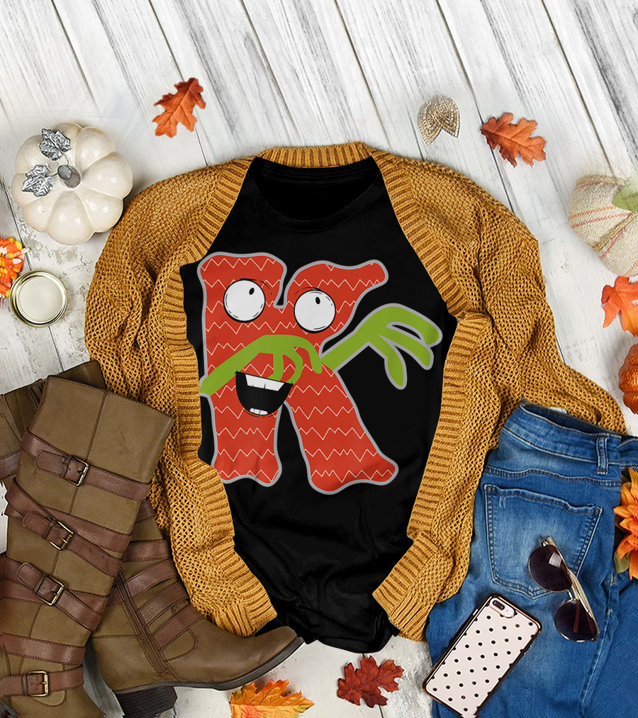 Alphabet K Monster Fun Cute Scary Creature Monogram Initial T-Shirt
