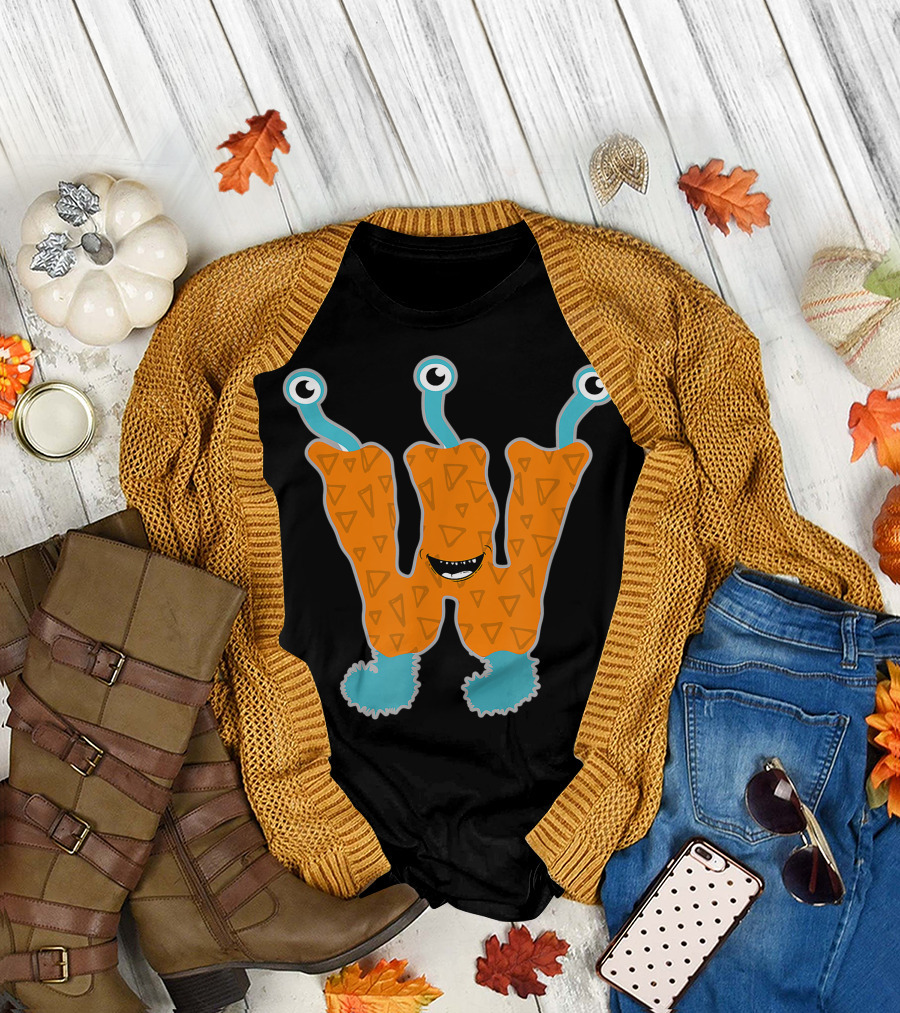 Alphabet W Monster Fun Scary Creature Monogram Initial T-Shirt