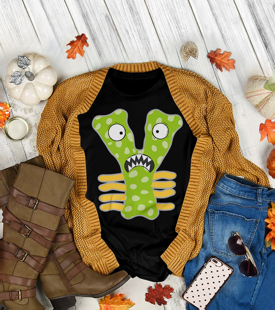 Alphabet Y Monster Cute Fun Scary Creature Polka Dot Green Monogram Initial T-Shirt