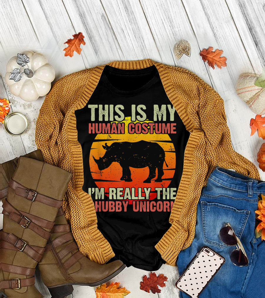 This Is My Human Costume I'm Really the Chubby Unicorn Rhino Halloween T-Shirt