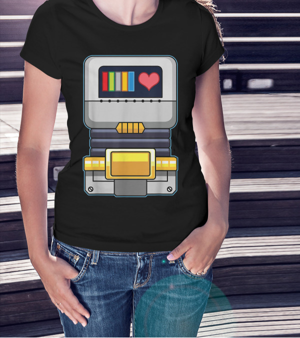 Halloween Lazy Robot Costume With Heart And Colorful Gauges T-Shirt