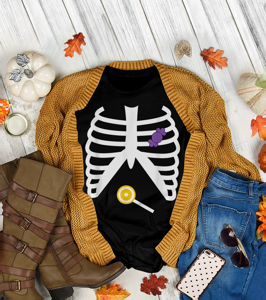 Rib Cage Candy in My Heart Trick or Treat Halloween Lollipop and Purple Candy T-Shirt