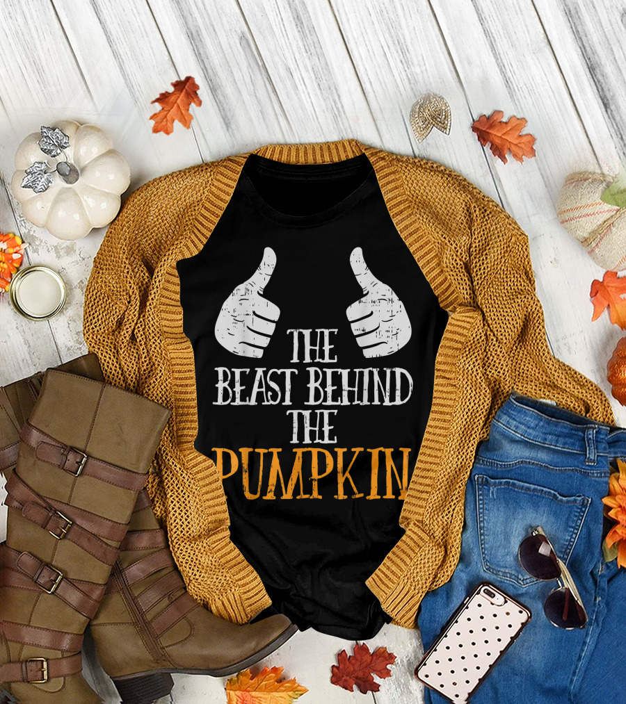The Beast Behind the Pumpkin Funny Halloween Pregnancy Reveal Dad T-Shirt
