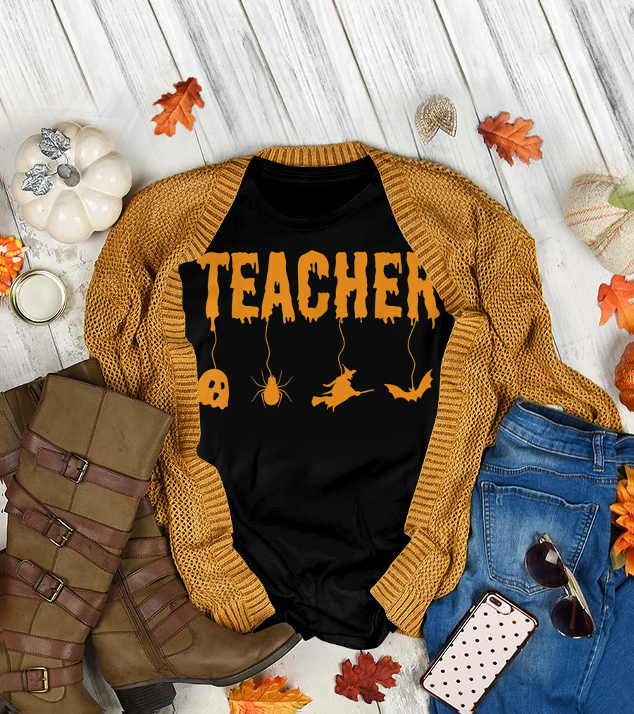 Halloween Teacher Ghost Spider Witch Bat Boo T-Shirt