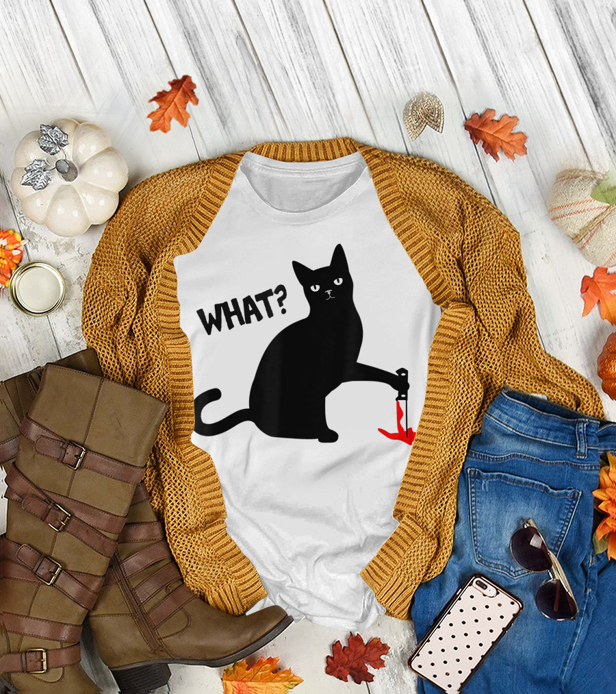 What Funny Black Cat Murderous With Knife T-Shirt