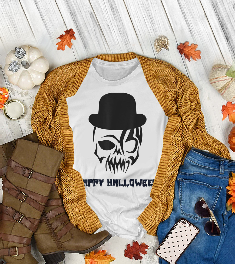 Happy Halloween Skull with Top Hat T-Shirt