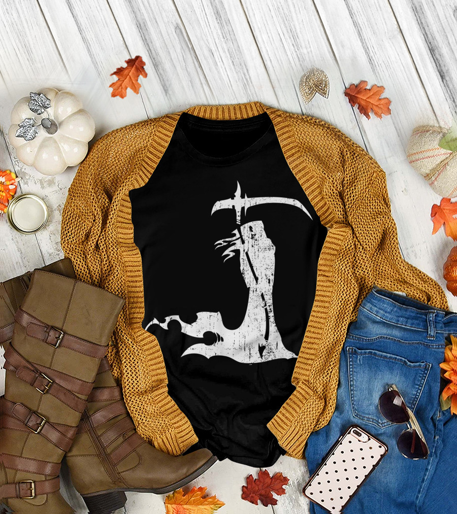 Grim Reaper God Of Death Tattoo Style Halloween Gothic Emo T-Shirt