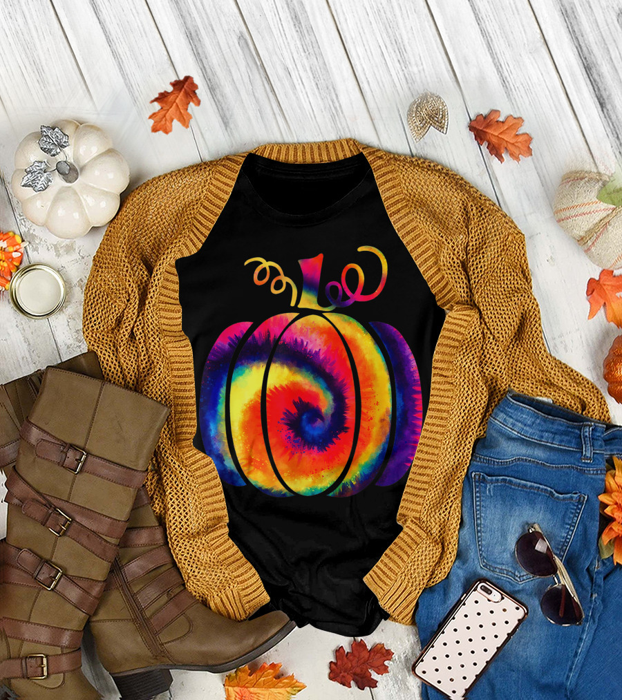 Tie Dye Pumpkin Funny Halloween Hippie Fall Y All Swirl Colorful T-Shirt