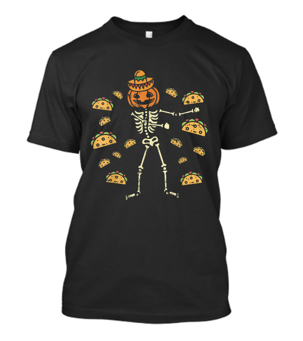 Flossing Pumpkin Skeleton Sombrero Day Of The Dead Taco Dance T-Shirt