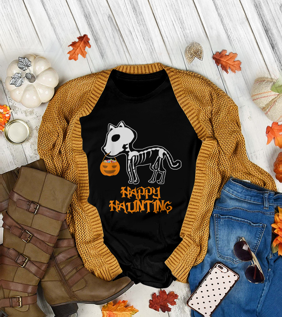 Happy Haunting Dog Skeleton Halloween T-Shirt