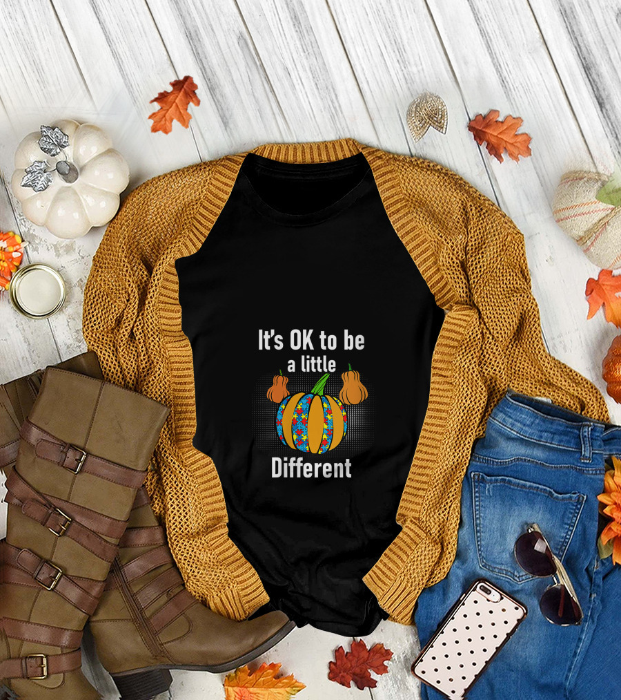 Halloween Pumpkin It's OK to Be a Little Different Autism T-Shirt