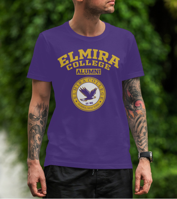 Elmira College Alumni Est. 1855 Purple And Gold Logo With Eagle Emblem T-Shirt