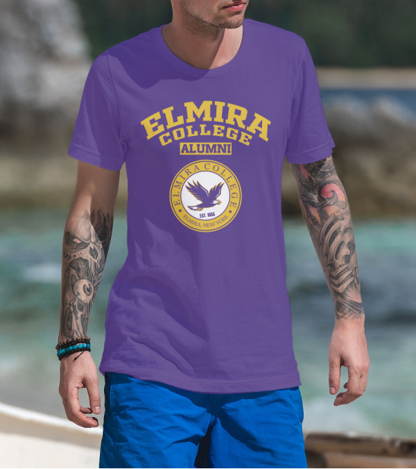 Elmira College Alumni Est. 1855 Purple And Gold Logo With Eagle Emblem T-Shirt