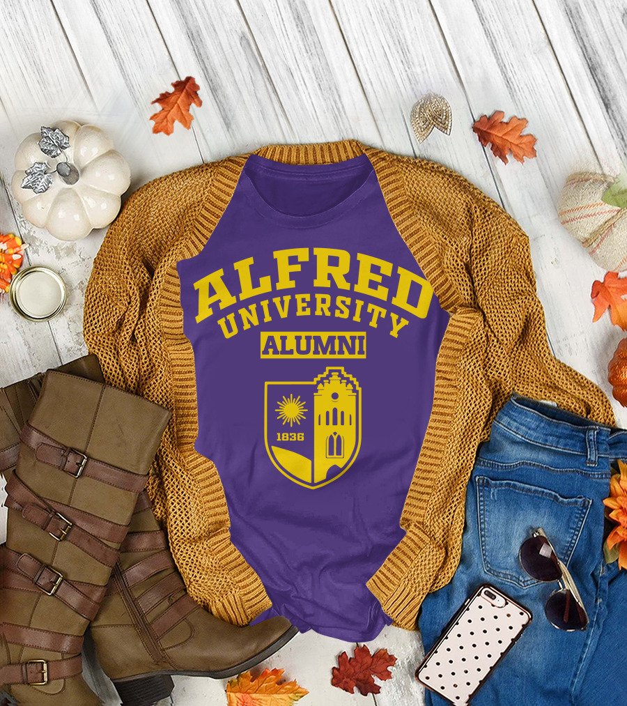 Alfred University Alumni 1836 Purple and Yellow Crest T-Shirt