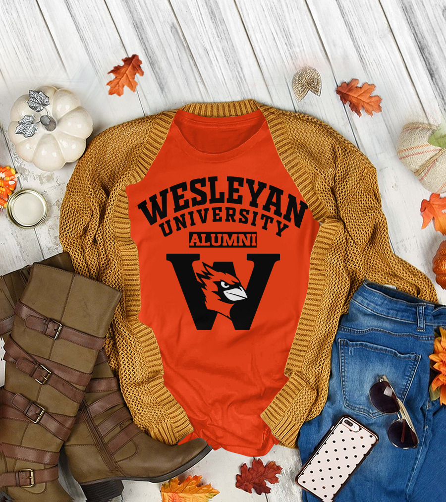 Wesleyan University Alumni Cardinal Logo W Letter Orange Background T-Shirt
