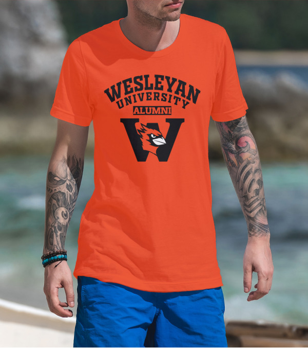 Wesleyan University Alumni Cardinal Logo W Letter Orange Background T-Shirt