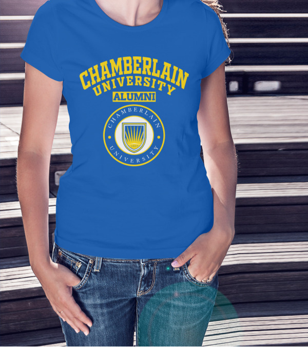 Chamberlain University Alumni 1889 Emblem Blue And Yellow Crest T-Shirt
