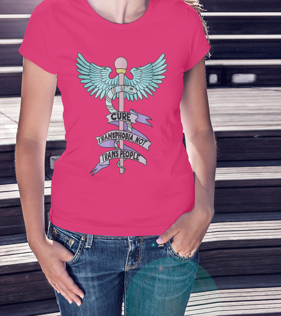 Target Pride Abprallen Cure Transphobia Not Trans People Caduceus Wings Snake Staff T-Shirt