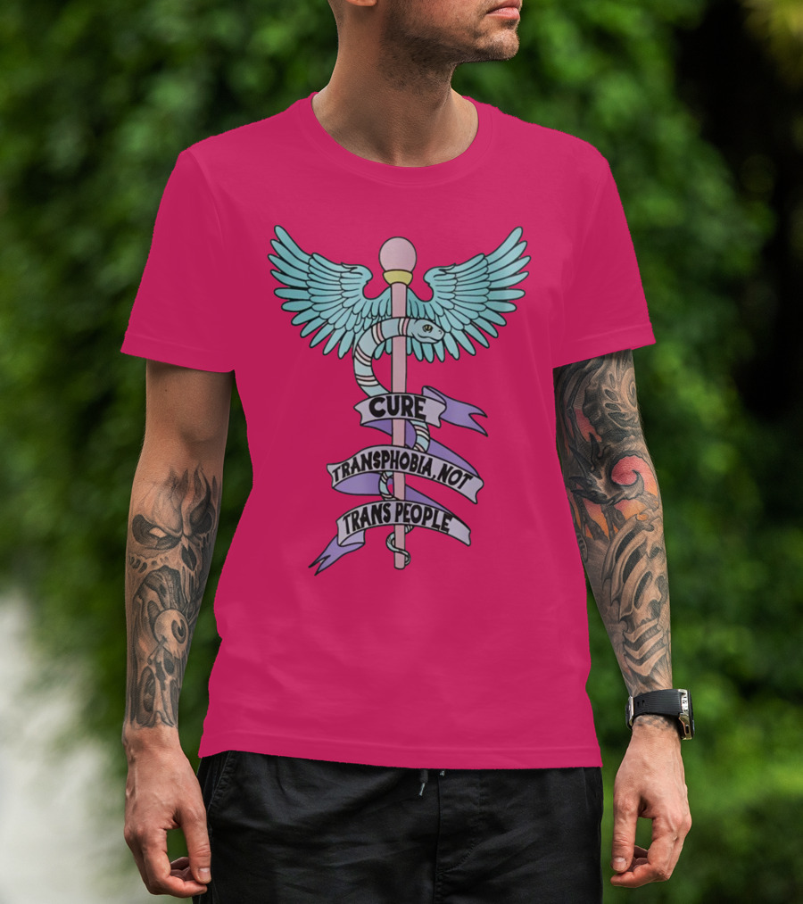 Target Pride Abprallen Cure Transphobia Not Trans People Caduceus Wings Snake Staff T-Shirt