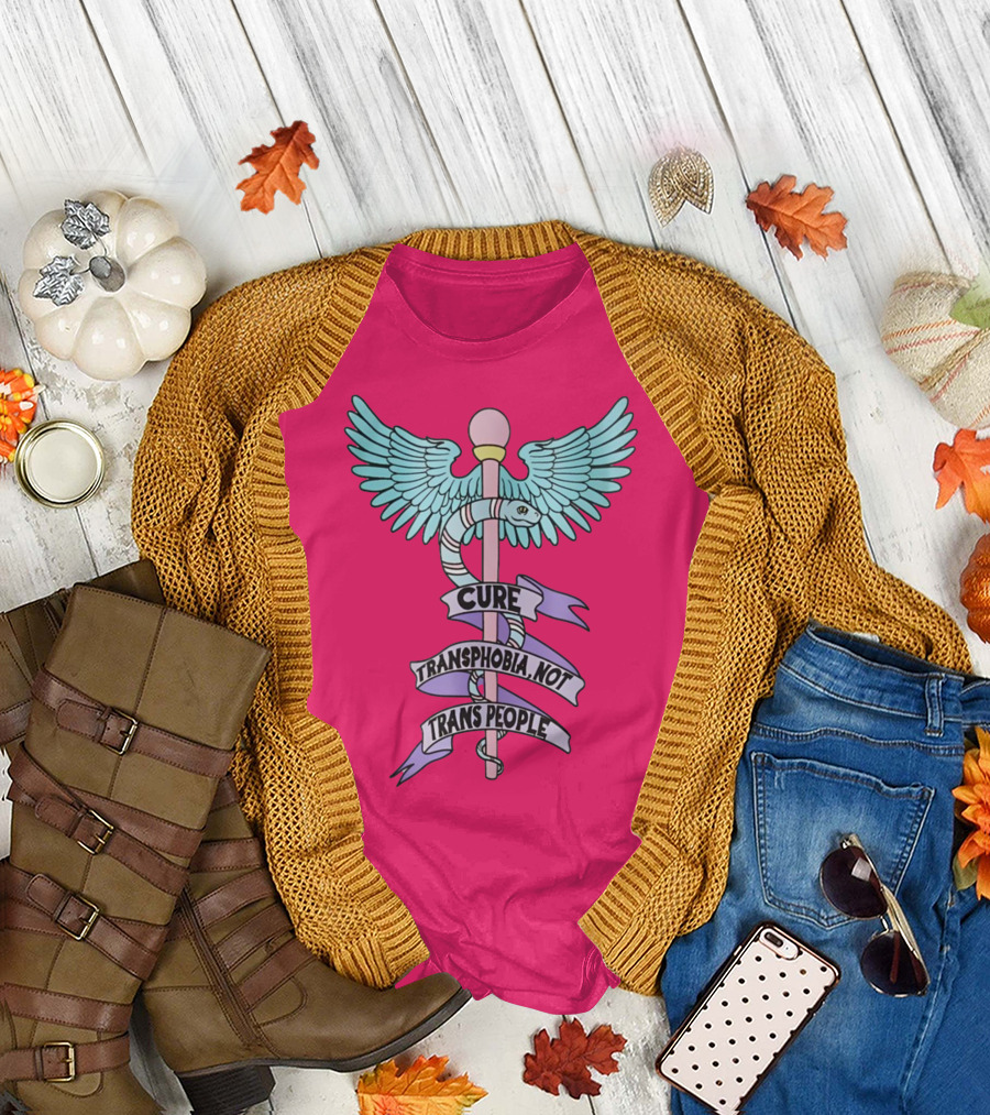 Target Pride Abprallen Cure Transphobia Not Trans People Caduceus Wings Snake Staff T-Shirt