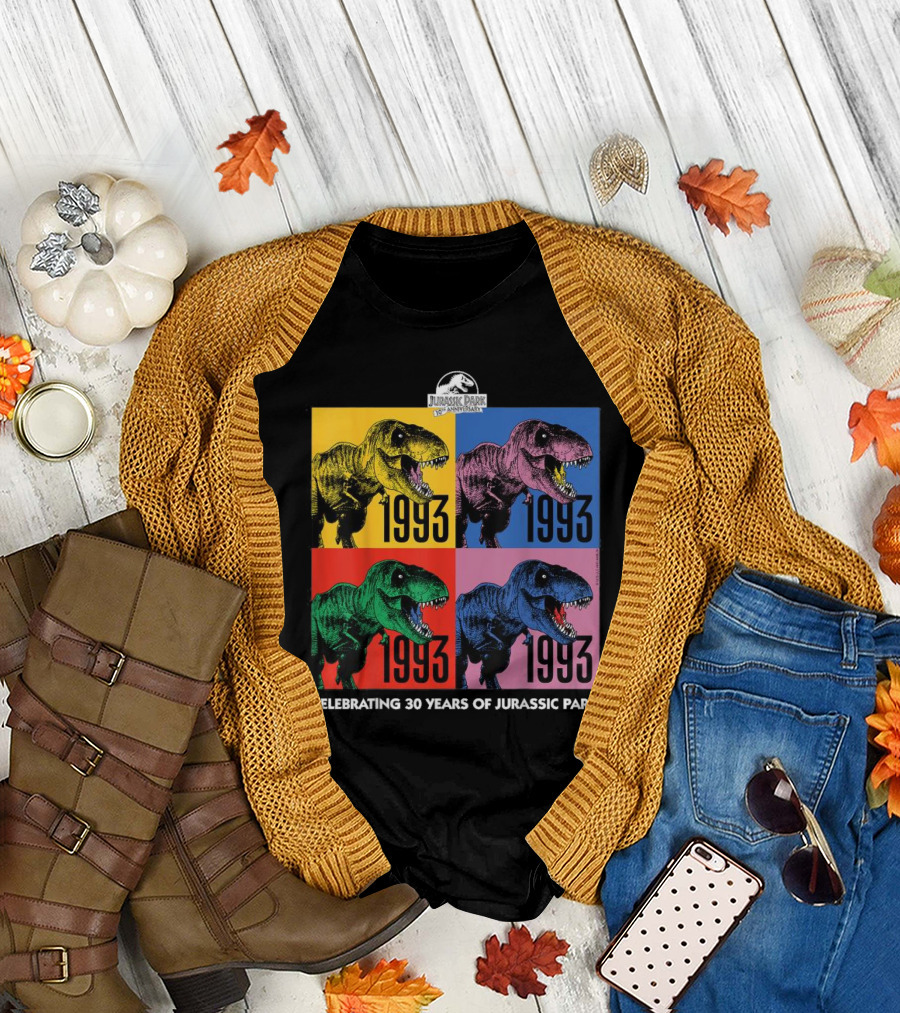 30 Years of Jurassic Park 1993 Pop Art Dinosaur T-Shirt