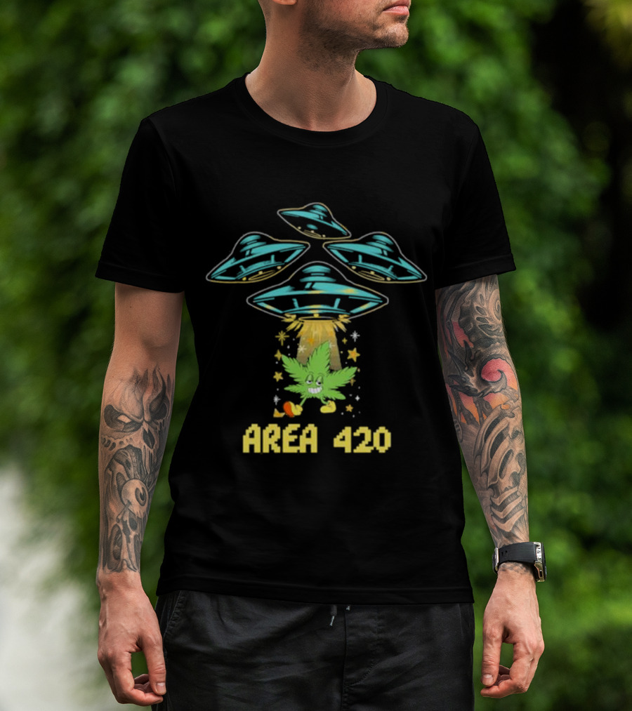Area 420 UFO Weed Leaf Extraterrestrial Vibe T-Shirt