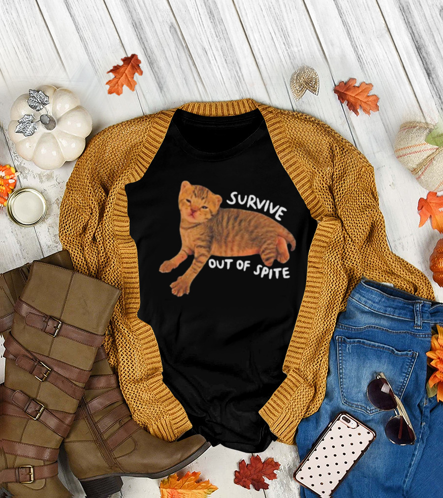 Cat Survive Out Of Spite with Smiling Tabby Image T-Shirt