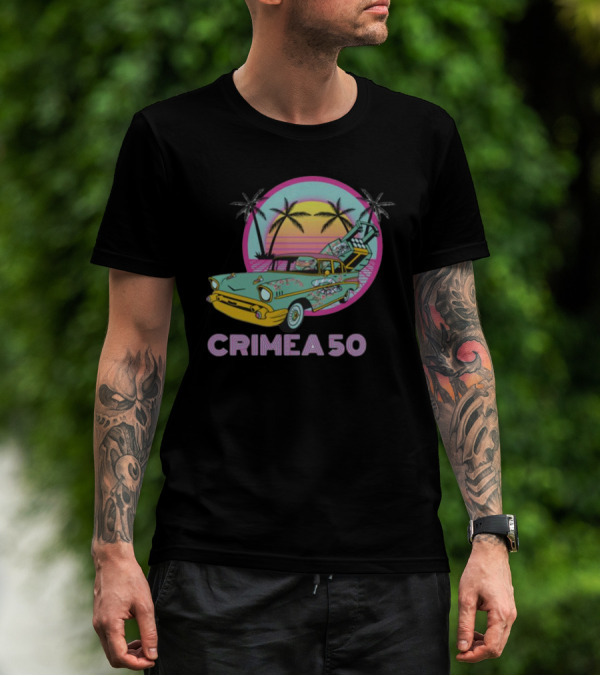 CRIMEA 50 NAFO HIMARS Vintage Sunset Car Scene T-Shirt