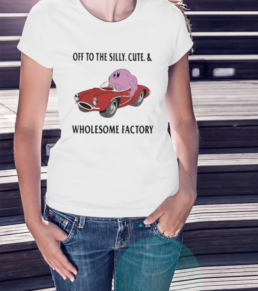 Off To The Silly, Cute, And Wholesome Factory With Cartoon Blob In Red Convertible T-Shirt