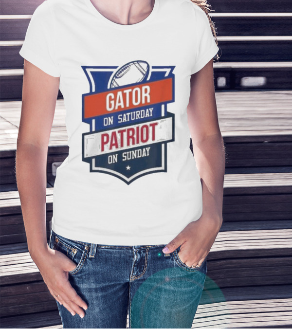 Gator On Saturday Patriot On Sunday Football Badge T-Shirt