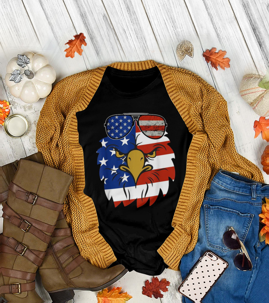 Patriotic Eagle 4th of July USA Sunglass American Flag T-Shirt