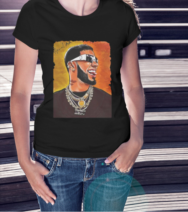 Anuel AA Vibrant Portrait With Signature And Chains T-Shirt