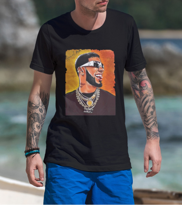 Anuel AA Vibrant Portrait With Signature And Chains T-Shirt