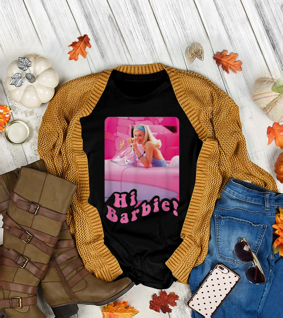 Barbie The Movie Hi Barbie Pink Car Scene T-Shirt