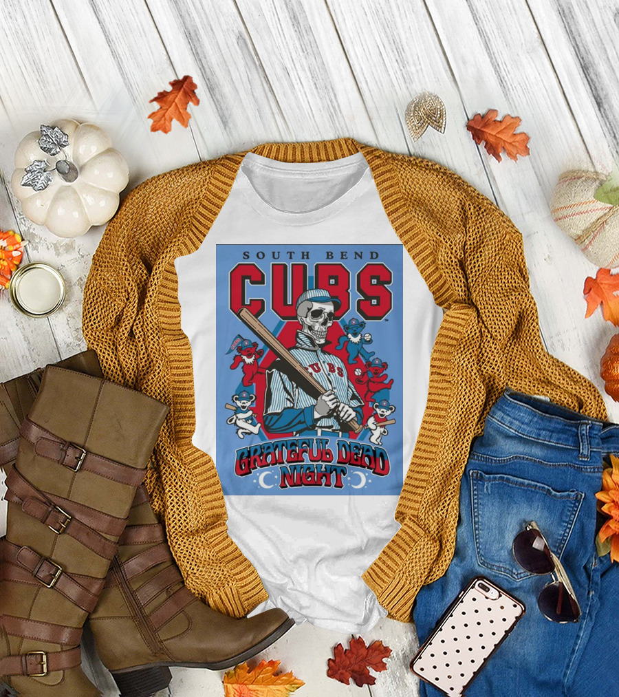 South Bend Cubs Grateful Dead Night Skeleton and Dancing Bears T-Shirt