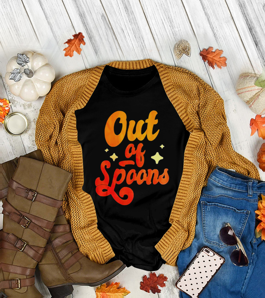 Out of Spoons Stars Retro Orange Text T-Shirt