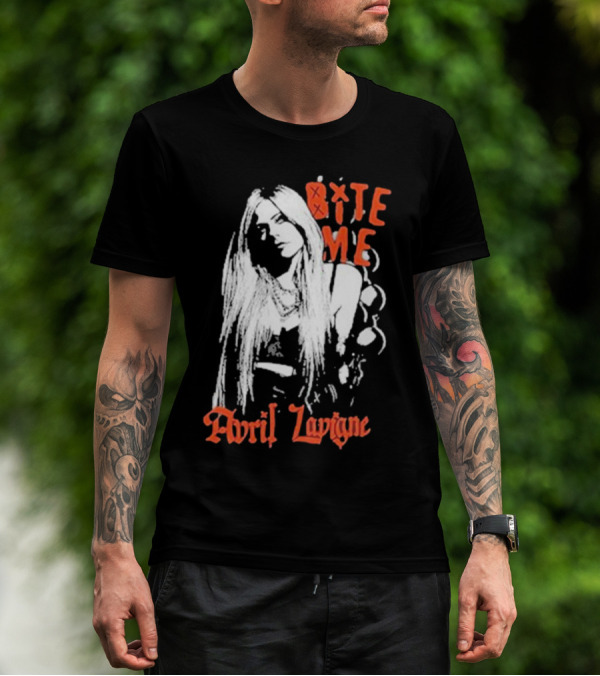 Avril Lavigne Bite Me Black And White Grunge T-Shirt