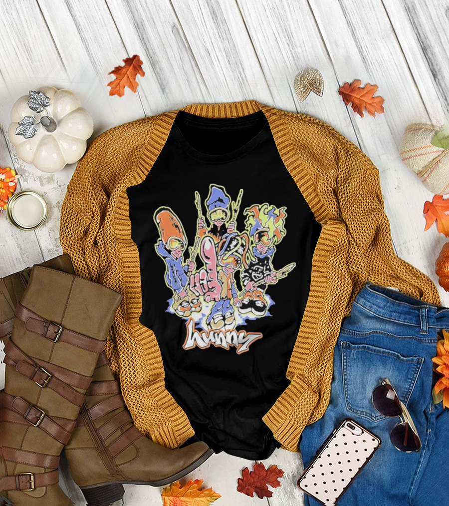 Hunny The Band Cartoon Characters and Hand Gesture T-Shirt