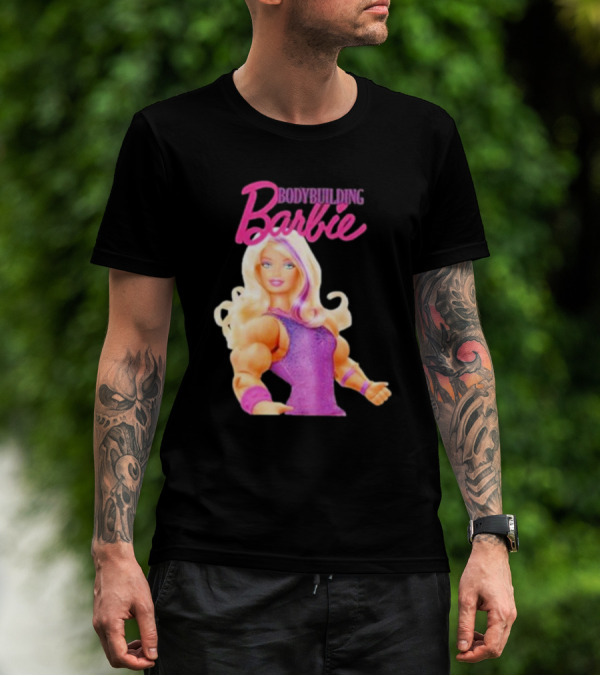 Bodybuilding Barbie Doll Strong Female Icon In Pink T-Shirt