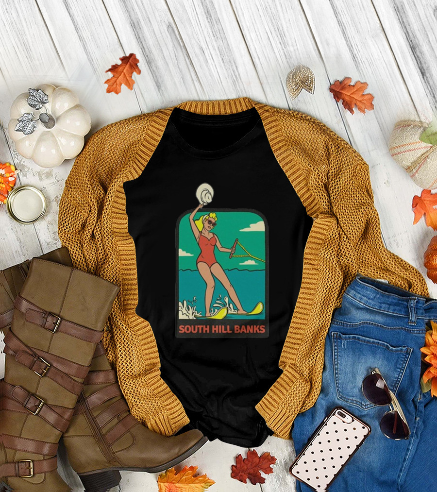South Hill Banks Waterskiing Woman in Red Swimsuit T-Shirt