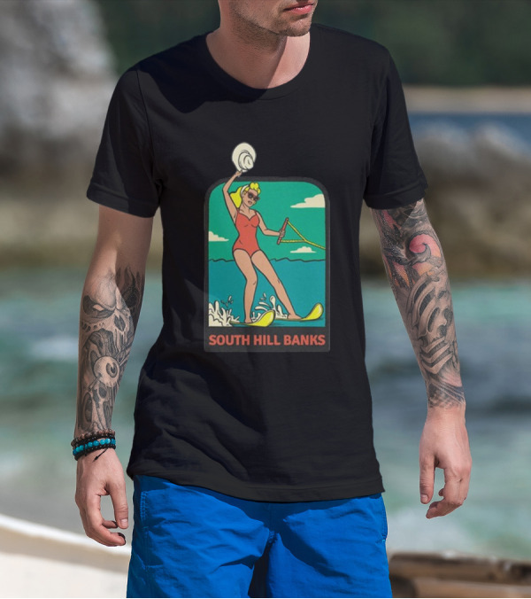 South Hill Banks Waterskiing Woman In Red Swimsuit T-Shirt