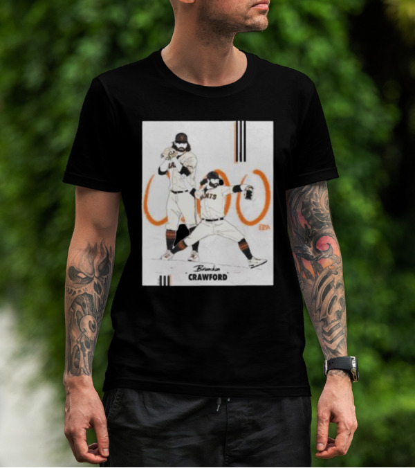 Brandon Crawford Giants Baseball Illustration With 1000 Celebratory T-Shirt